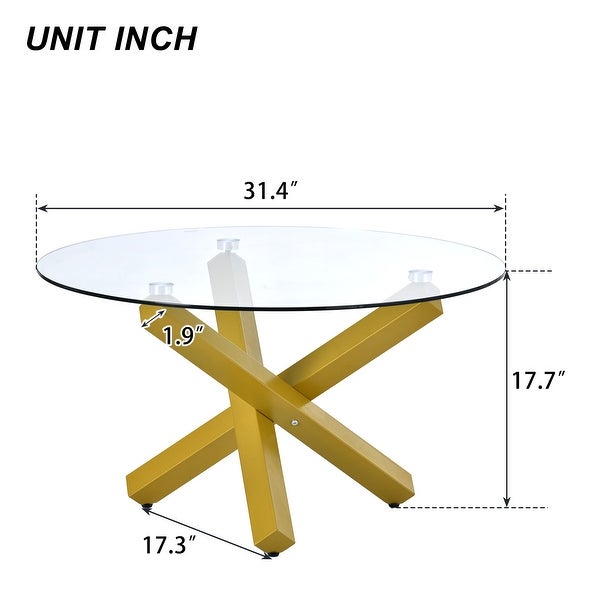 3 legs Simple and Modern Style Coffee Table with Tempered Glass Tabletop and Steel Pipes with Adjustable Plastic Pads