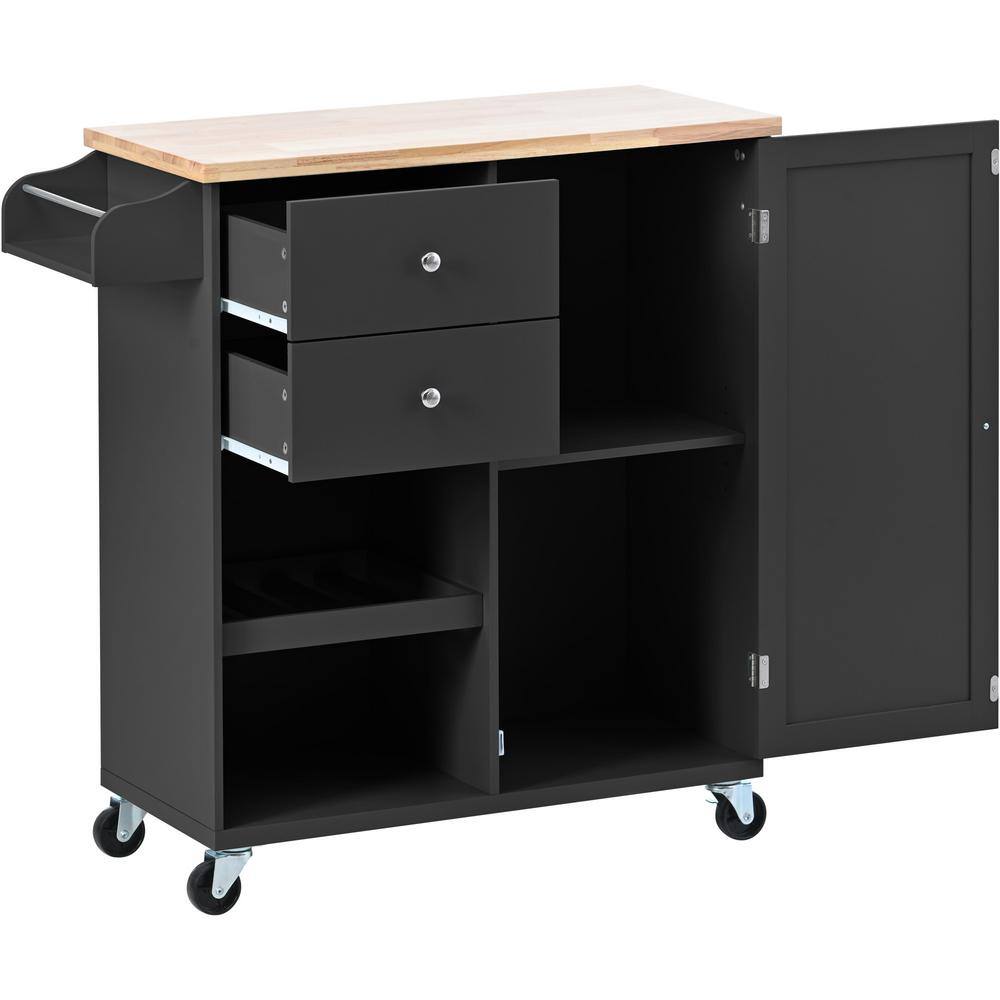 Nestfair Black Wood 42 in. Kitchen Island with Drawers and Spice Rack CWJ062B