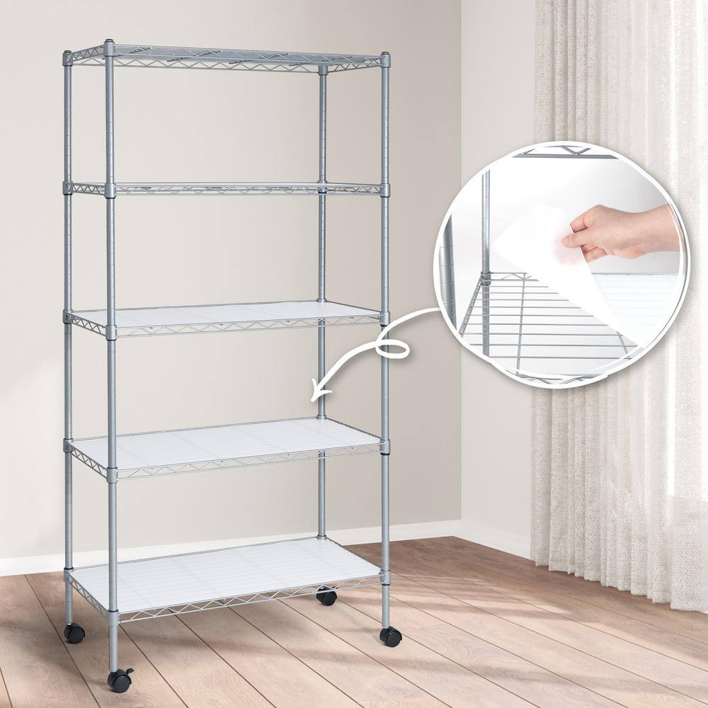 CAPHAUS Grey 5-Tier Adjustable Height Welded Garage Storage Shelving Unit with LinerWheels (30 in. W x 61 in. H x 14 in. D) RWW-CH30145WL-SV