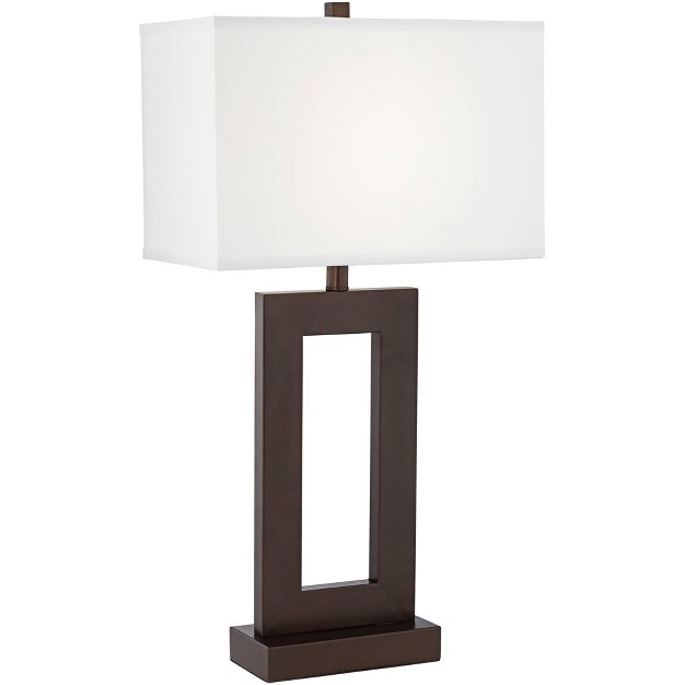 Tall Bronze Metal White Rectangular Shade For Bedroom Living Room Bedside Nightstand Office