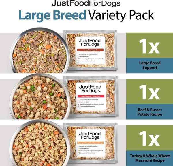 JustFoodForDogs Large Breed Variety Pack Fresh Dog Food， 224-oz pack