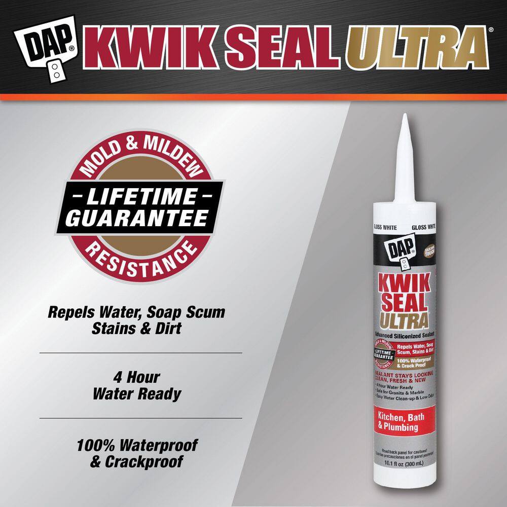 DAP Kwik Seal Ultra 10.1 oz. White Advanced Siliconized Kitchen and Bath Caulk 18897