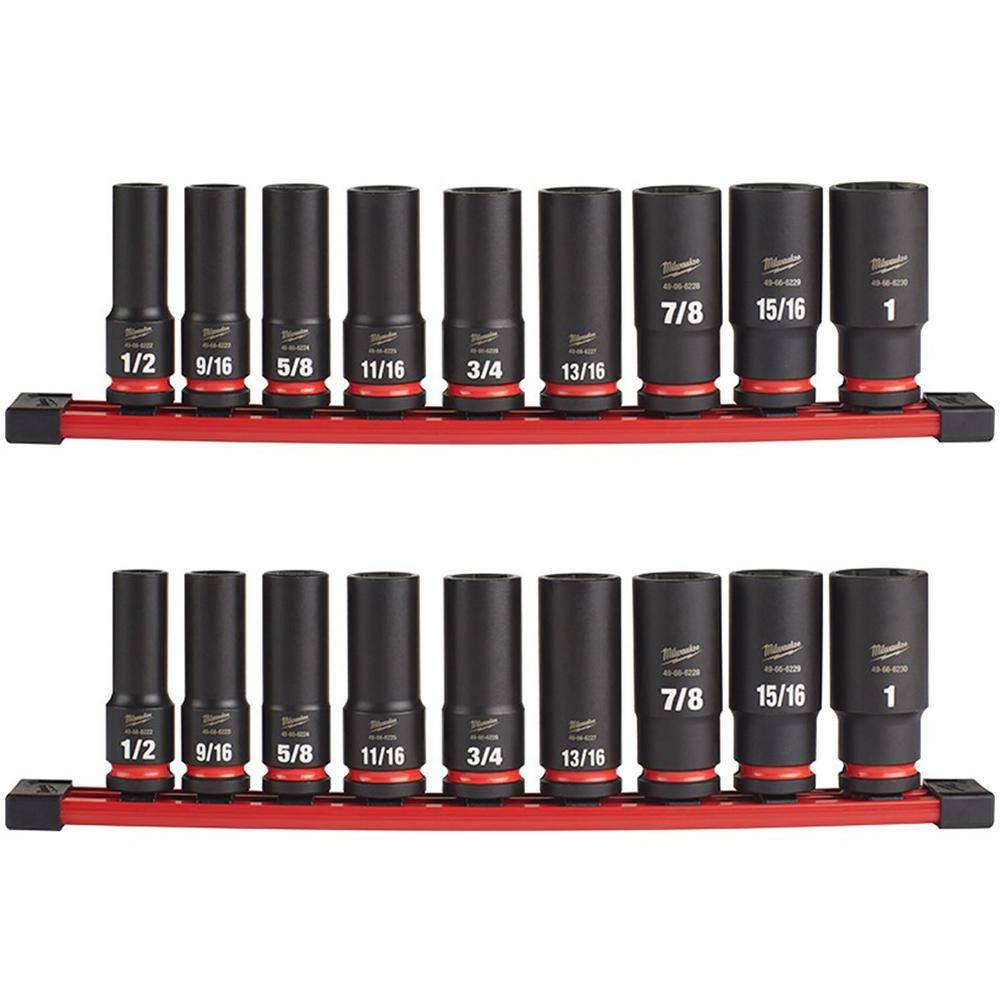 MW SHOCKWAVE Impact Duty 12 in. Drive SAE Deep Well Impact Socket Set (18-Piece) 49-66-7022-49-66-7022