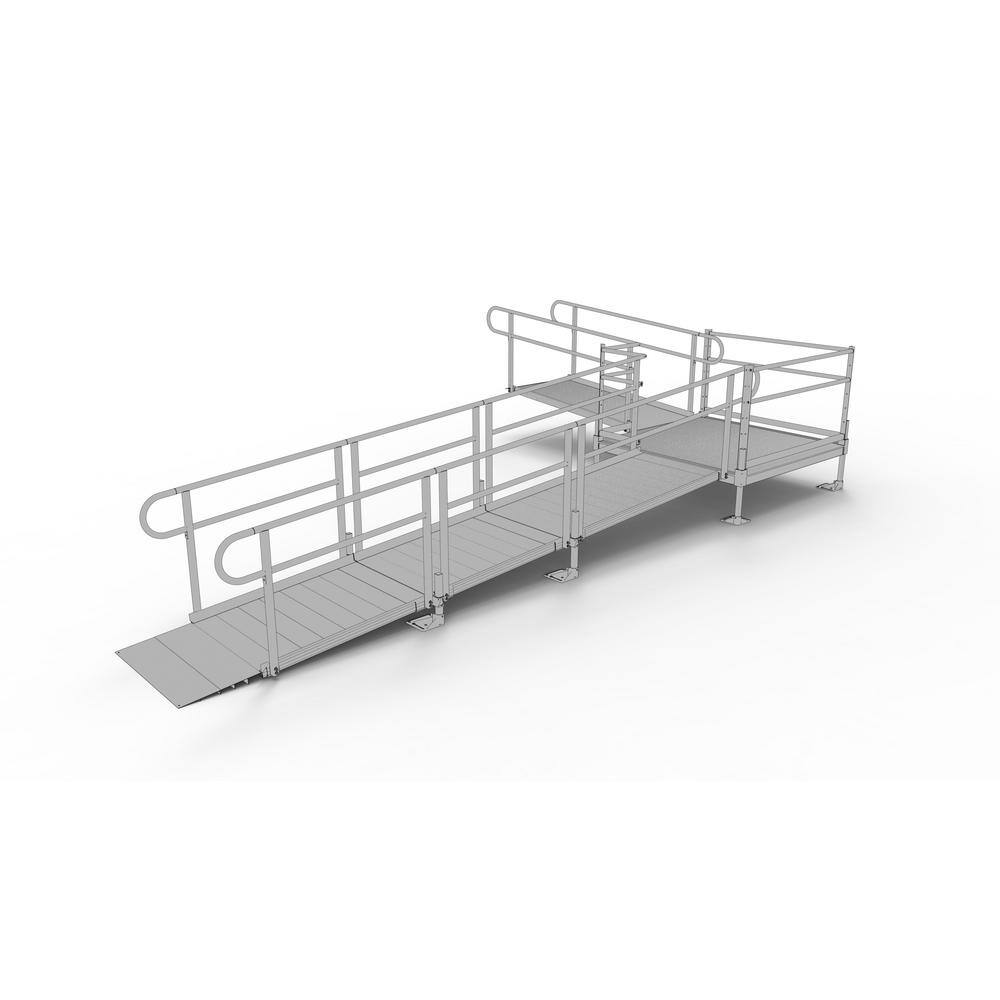 EZ-ACCESS PATHWAY 20 ft. L-Shaped Aluminum Wheelchair Ramp Kit with Solid Surface Tread 2-Line Handrails and 5 ft. Turn Platform PS20L55T