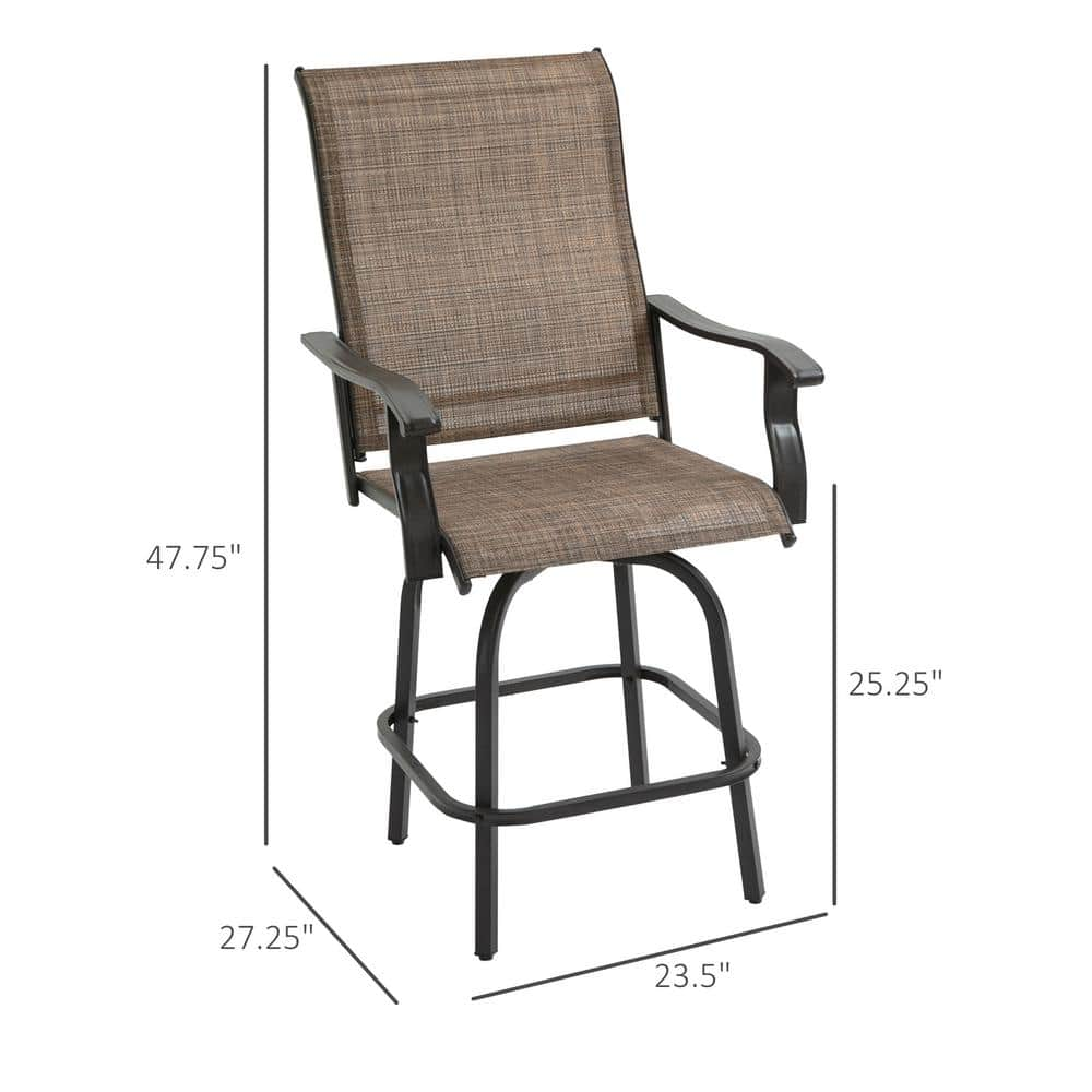 Outsunny Swivel Brown Metal Outdoor Bar Stools with Armrests, Bar Height Patio Chairs (2-Pack) 84B-807V01BN