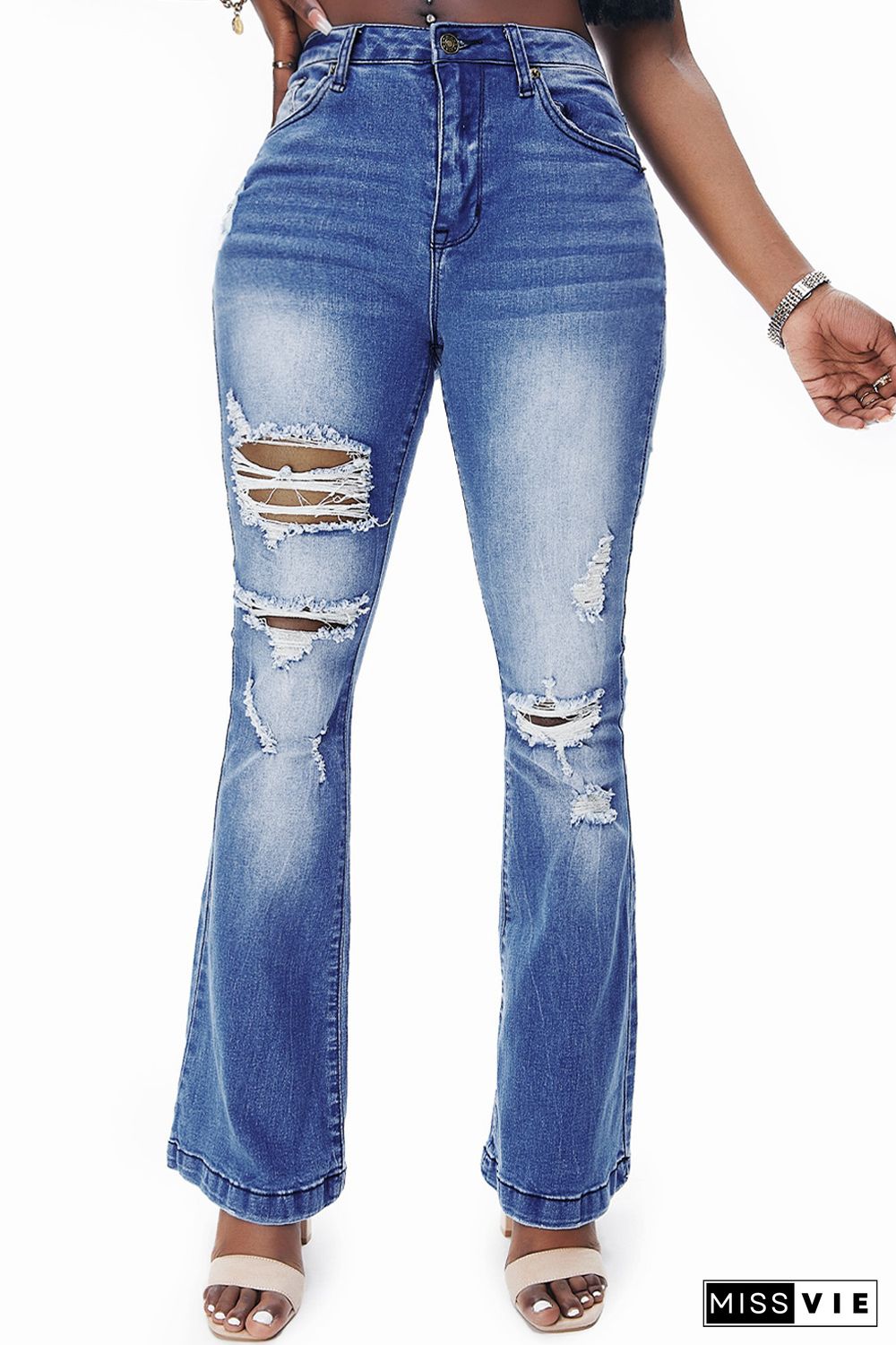 High Waist Distressed Flare Jeans