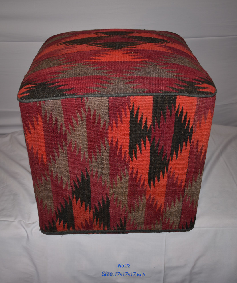 Crafters and Weavers One of a Kind Kilim Rug Pouf Ottoman foot stool    22   Southwestern   Footstools And Ottomans   by Crafters and Weavers  Houzz