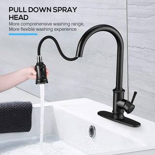 Lukvuzo Single Handle Pull Down Sprayer Kitchen Faucet with 3 Modes  Deck Plate for 1or 3 Holes 360 Rotation in Matte Black HDSA11FS011