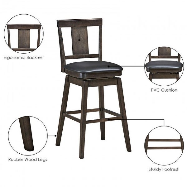 29 inch Swivel Upholstered Counter Height Bar Stool with Rubber Wood Legs - 18.5'' x 18'' x 44.5'' (L x W x H)