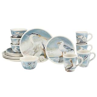 Certified International Shorebirds 16-Piece Assorted Colors Earthenware Dinnerware Set (Service for 4) 89692RM