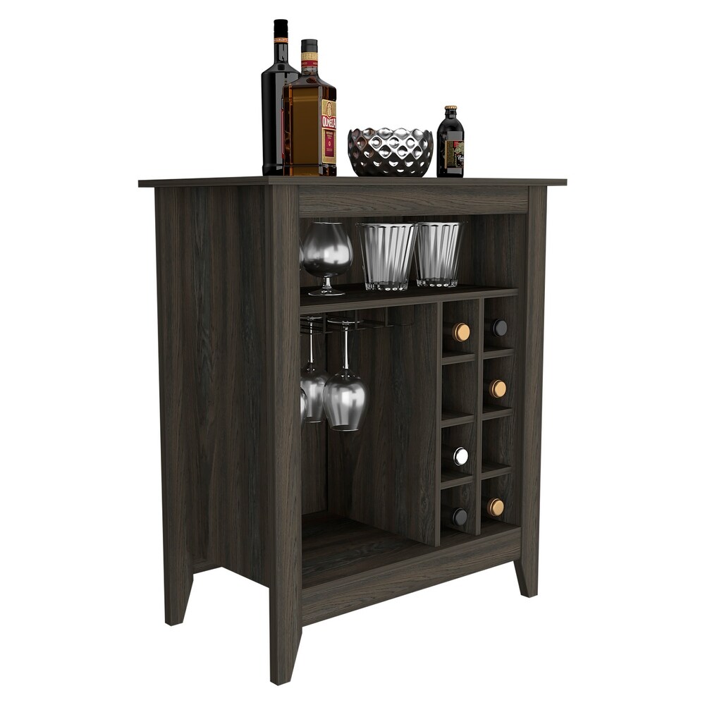 Bar Cabinet Castle  One Open Shelf  Six Wine Cubbies  Black Wengue Finish