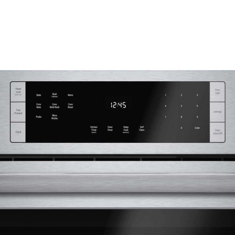 Bosch 800 Series 27 in Single Electric Wall Oven with European Convection Self Cleaning in Stainless Steel with Touch Controls HBN8451UC