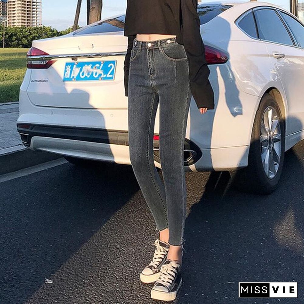 Woman Skinny Jeans High Waist Clothes Blue Denim Clothing Streetwear Vintage Quality Summer Sretch Fashion Harajuku