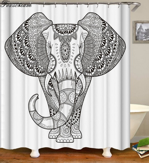 New High Quality Elephant Printing Shower Curtain 3D Polyester Fabric Waterproof Mildewproof bathroom-1 Curtain