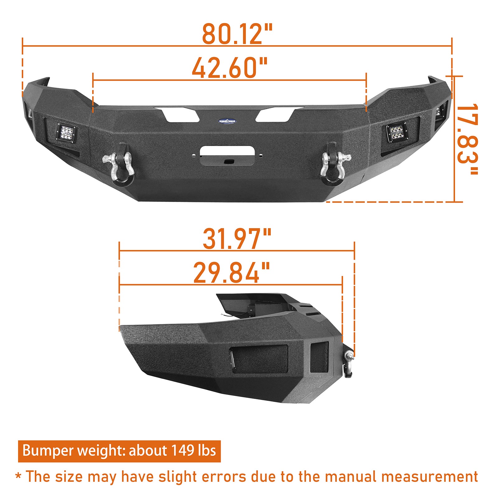 Hooke Road Front Winch Bumper Fit Dodge Ram 2500 3500 2019-2023 with 18W LED Spotlights and D-Rings