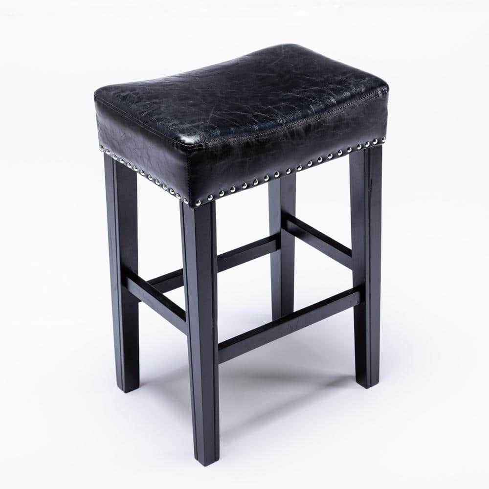 Counter Height 26 in. Black PU Bar Stools for Kitchen Backless Stools Farmhouse Island Chairs Set of 2 B712-STOOL-BLAC