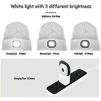 Led Lighted Beanie Cap， Usb Rechargeable Running Hat Ultra Bright 4 Led Waterproof Light Lamp And Flashing Alarm Headlamp Multi-color