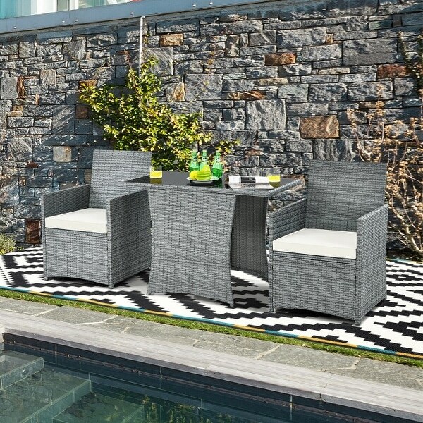 3 Pieces Patio Rattan Furniture Set with Cushioned Armrest Sofa - 26