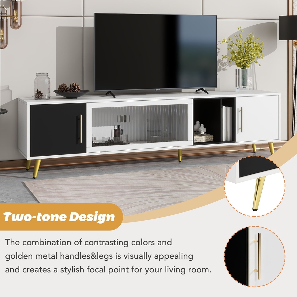 TV Stand with Metal Handles Legs  Two tone Media Console for TVs Up to 80\