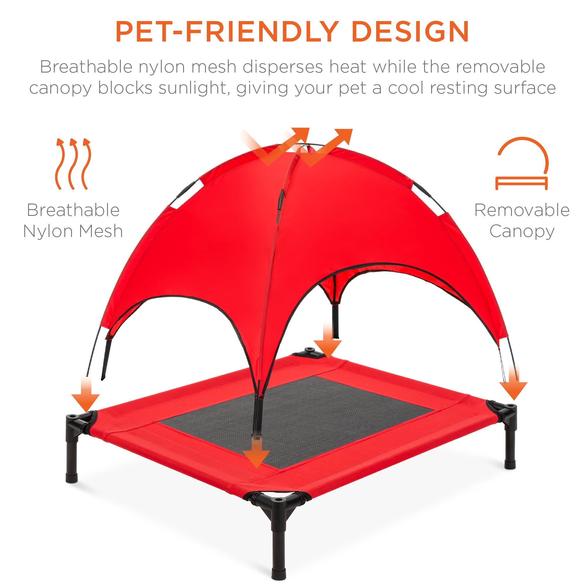 Best Choice Products 30in Elevated Cooling Dog Bed, Outdoor Raised Mesh Pet Cot w/ Removable Canopy, Carrying Bag - Red