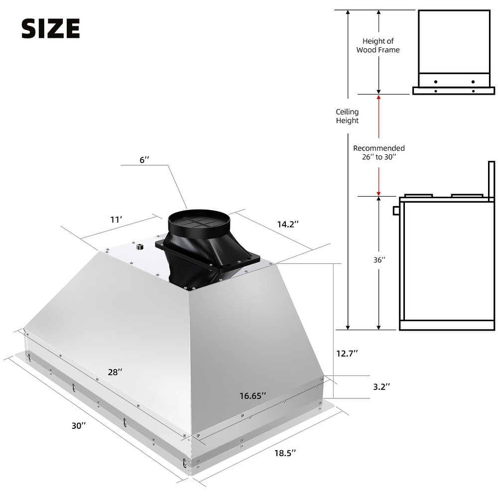 30 in. Convertible Insert Range Hood with Voice/Gesture/Touch Control