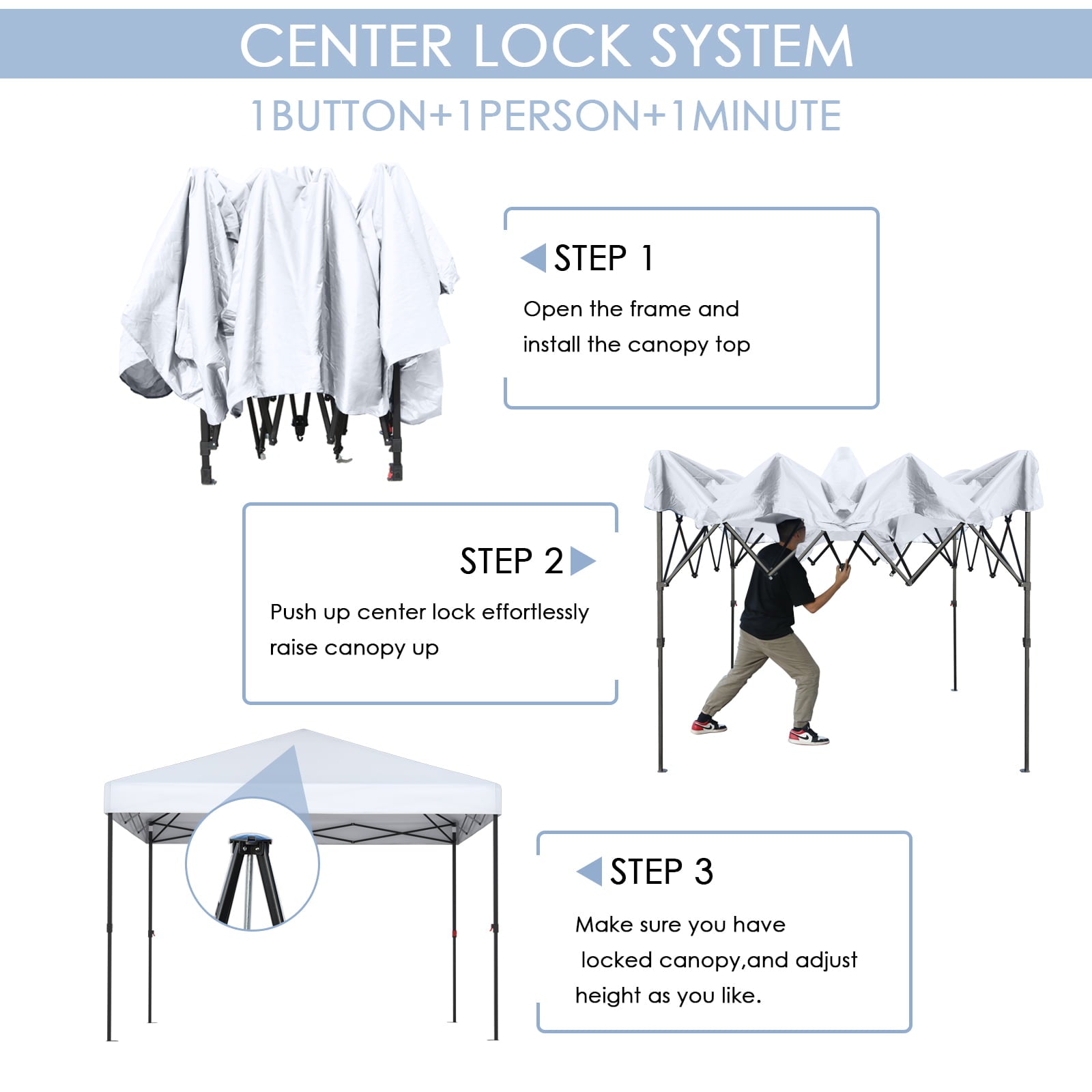 HEMBOR 10 x 10ft Outdoor Pop up Canopy Tent W/ 1-Button Push