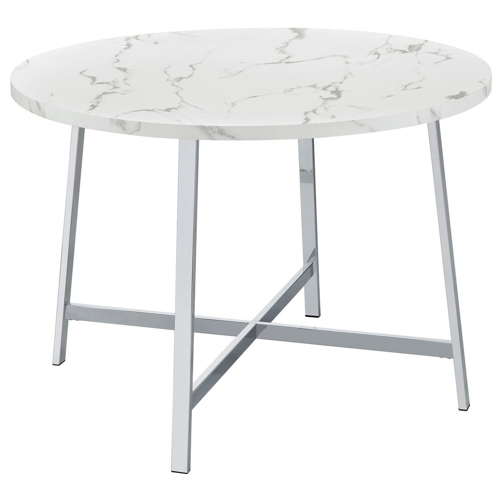 Coaster Furniture Alcott Round Faux Carrara Marble Top Dining Table