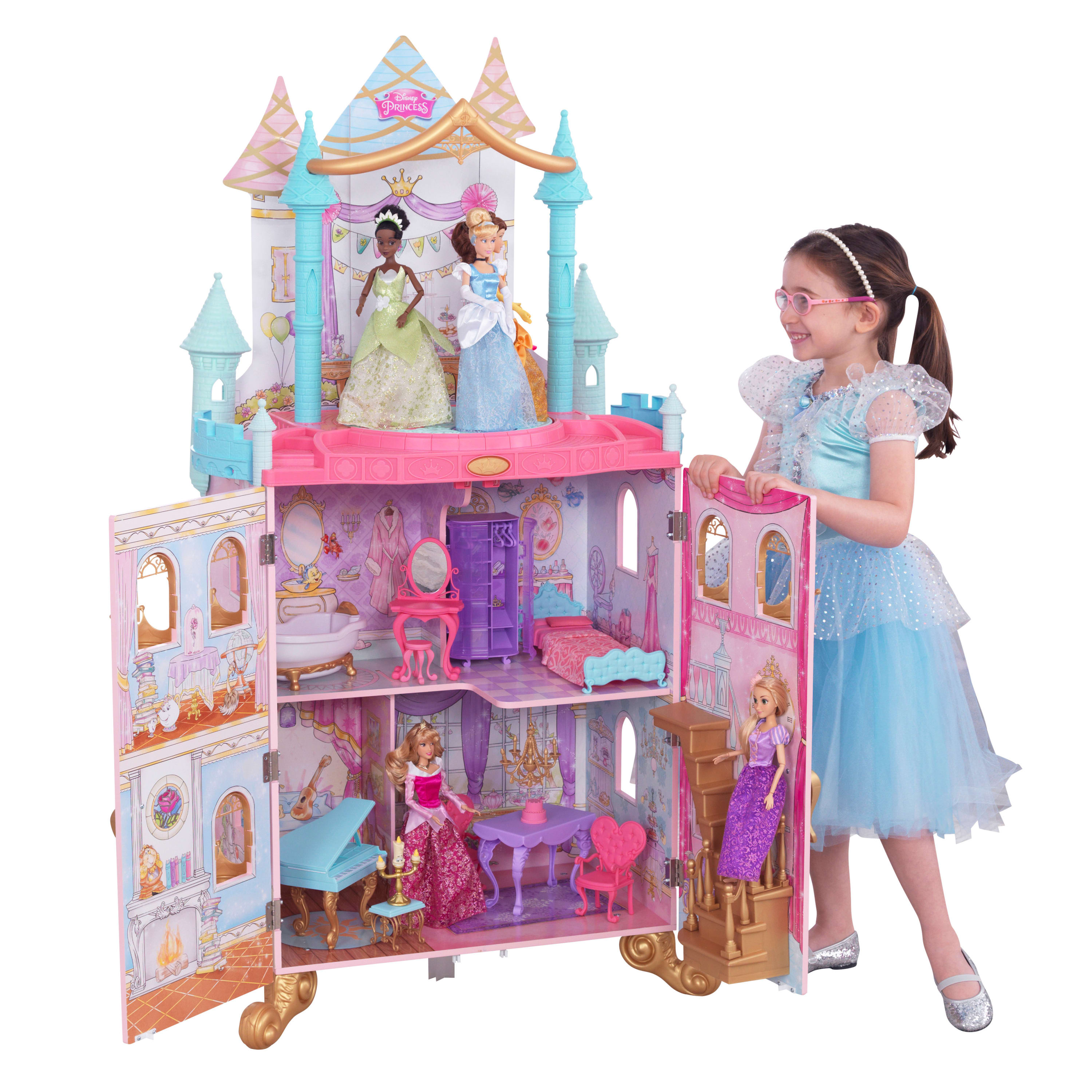 KidKraft Disney Princess Dance and Dream Wooden Dollhouse with Music and 20 Play Pieces