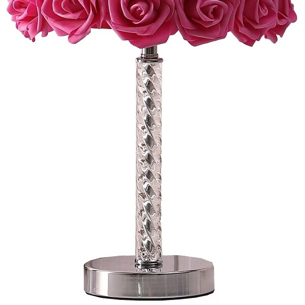 Bloom Roses Drum Shade Table Lamp with Twisted Acrylic Base， Red