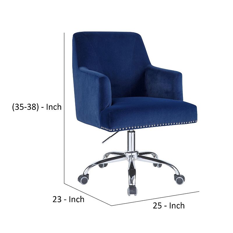 Swivel Office Chair with Sleek Track Arms and Nailhead Trim，Blue and Chrome