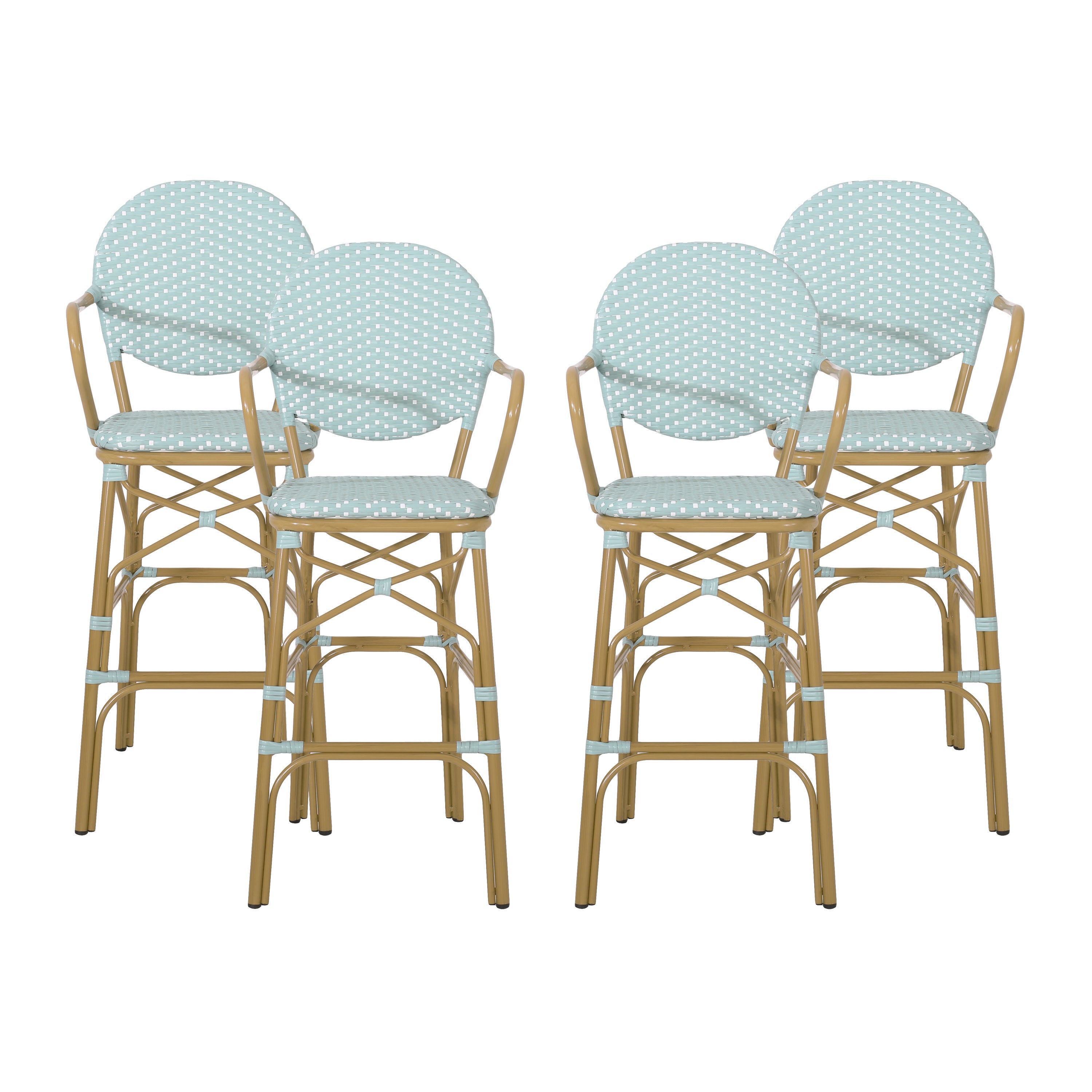 Danberry Outdoor Wicker and Aluminum 29.5 Inch French Barstools, Set of 4