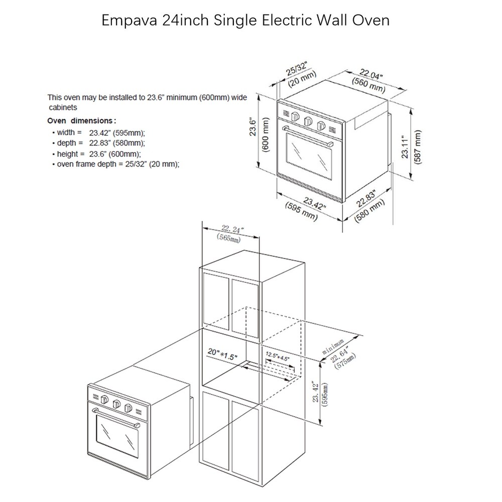 Empava 24 in Electric Single Wall Oven   Convection Fan in Stainless Steel   24\