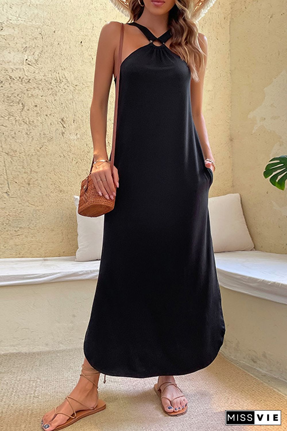 Black Sleeveless Split Maxi Dress