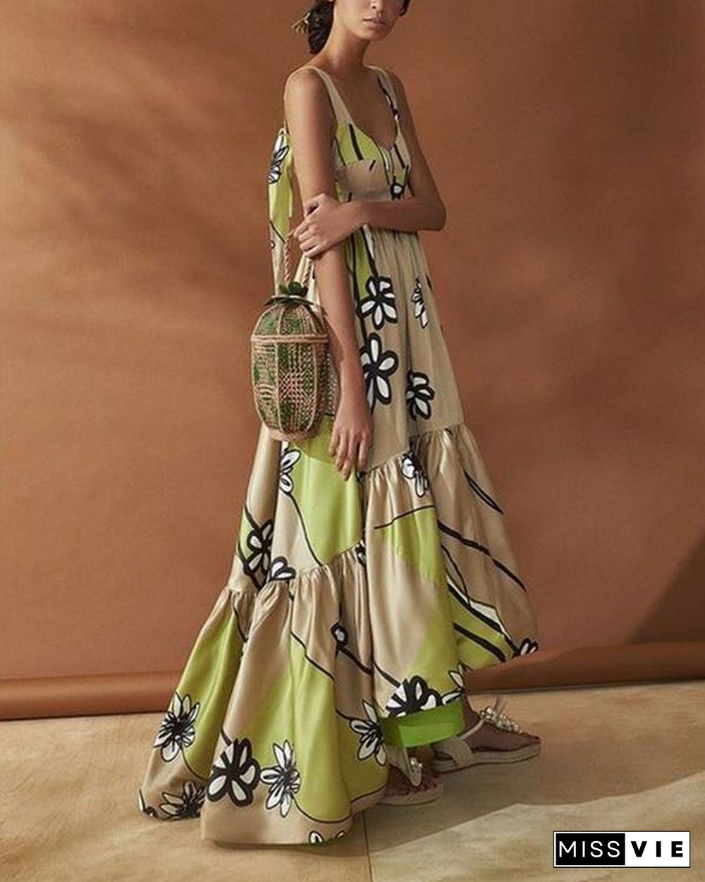 Elegant Stylish Sleeveless Floral Print Maxi Dress