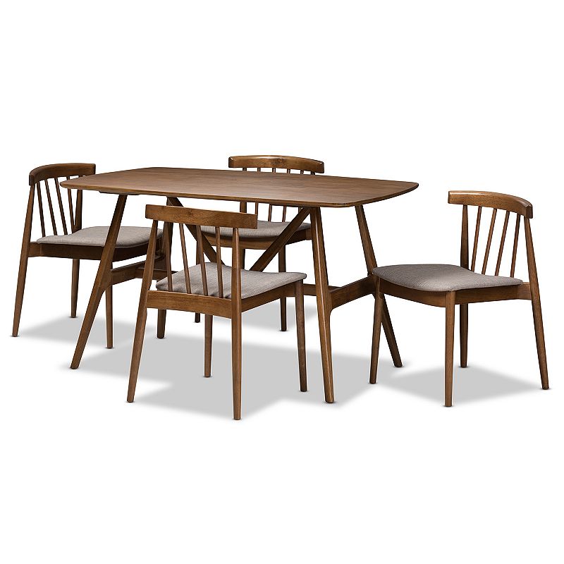 Baxton Studio Mid-Century Walnut Finish Dining Chair and Table 5-piece Set