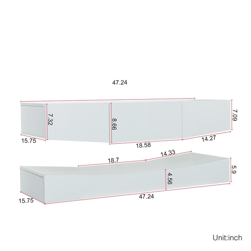 Wall mounted TV stand with LED lights for 55 inch TV  3 drawers and open storage rack