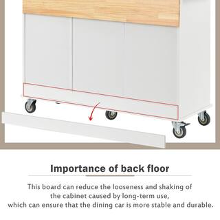 Tileon White Solid Wood Top 52.76 in. W Kitchen Island with Drop Leaf and Drawers Storage Cabinet with Locking Wheels WYHDRA074