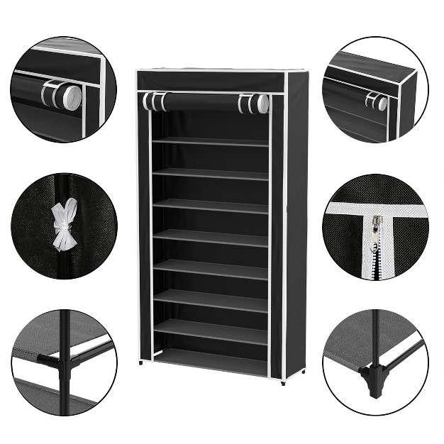 Hastings Home Freestanding Tiered Shoe Rack With Dust Cover Black