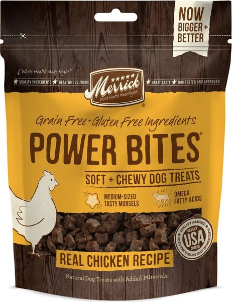 Merrick Power Bites Real Chicken Recipe Grain-Free Soft and Chewy Dog Treats