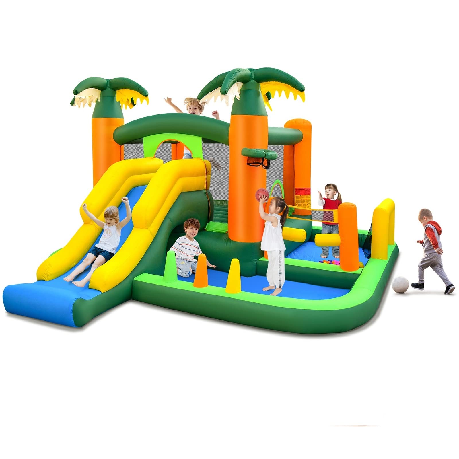 BOUNTECH Inflatable Bounce House, Big Bouncy House for Toddler Kids 5-12 Indoor Outdoor Party Fun w/Slide, Football/Volleyball