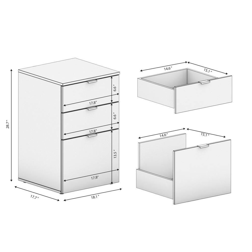 Berkeley 3-Drawer White File Cabinet 28.27 in. H x 18.11 in. W x 17.7 in. D EU057-BR-CMHD