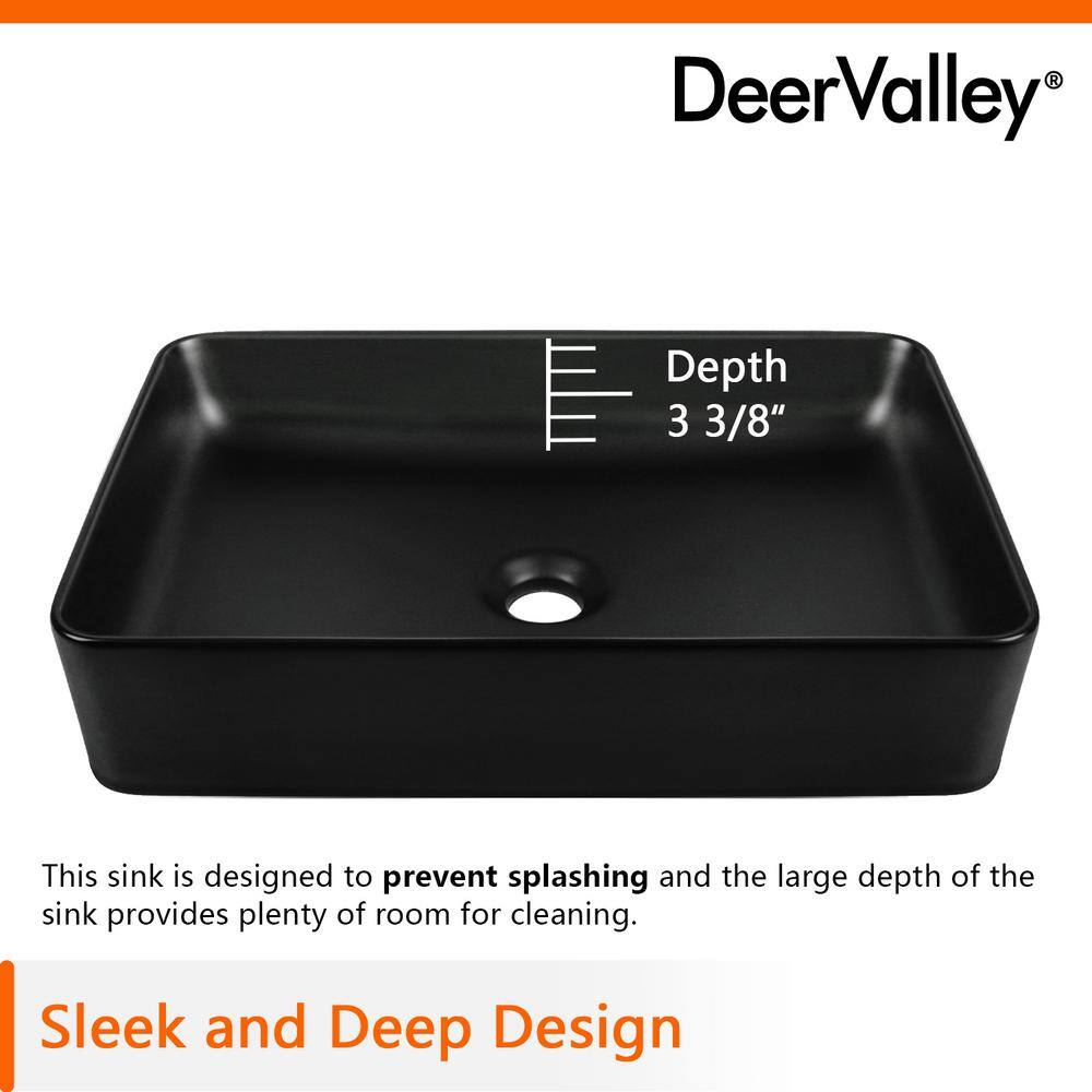 DEERVALLEY DeerValley Ally Black Ceramic Rectangular Vessel Bathroom Sink Not Included Facuet DV-1V0010