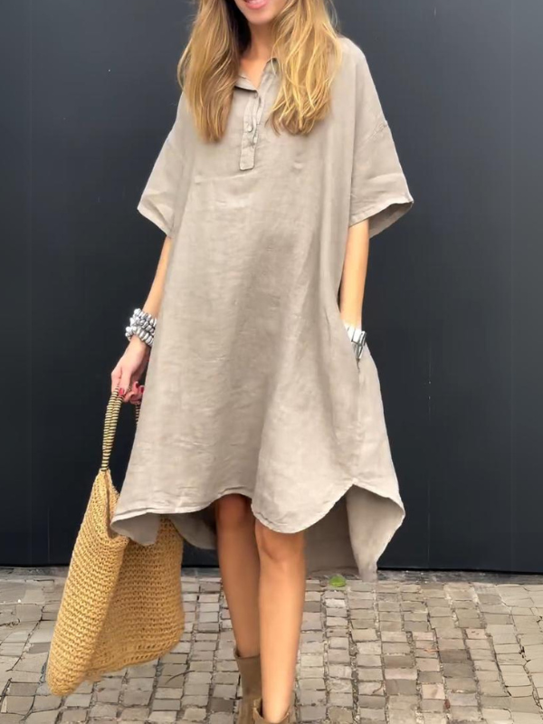 Half lapel cotton and linen dress