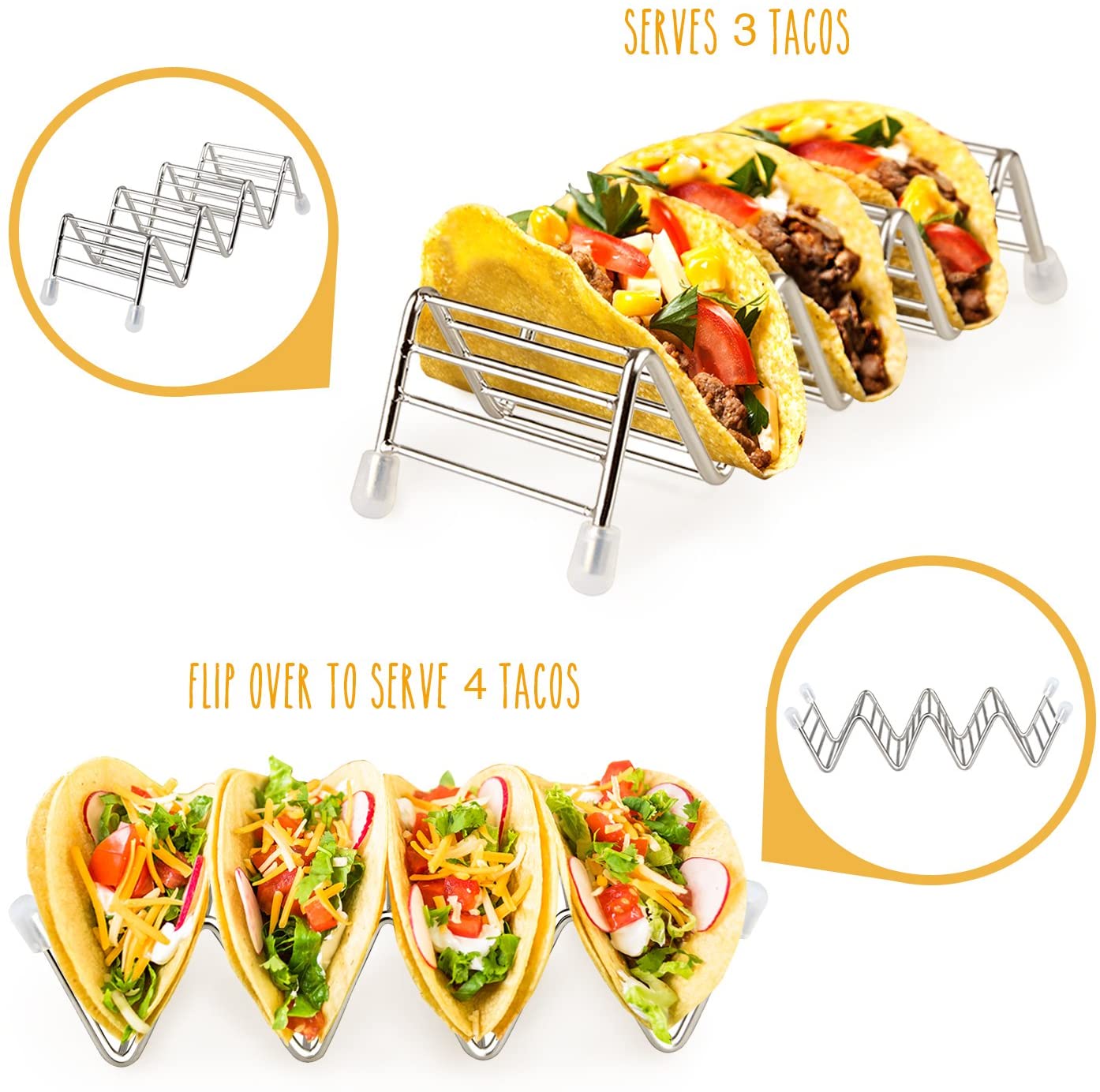 Orblue Stainless Steel Taco Holders - 3 Pack Taco Server， Holds 9 to 12 Tacos