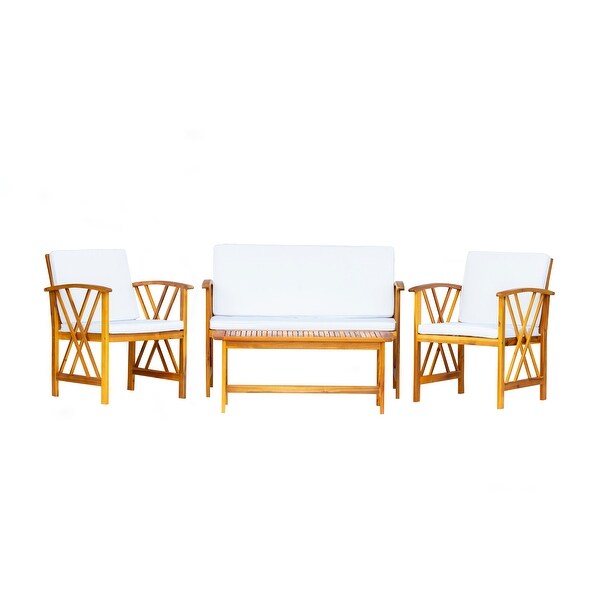 Beckton 4Piece Outdoor Wood Patio Chat Set with Cushions