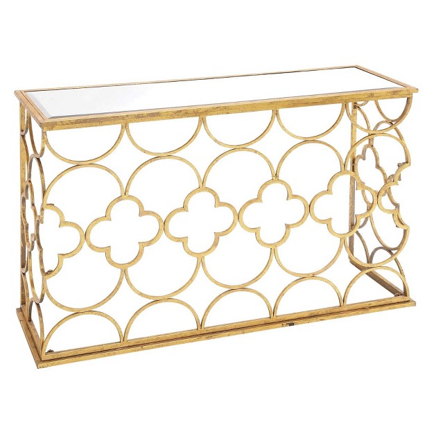 Metal And Mirror Quatrefoil Pattern Console Table Gold Olivia amp May