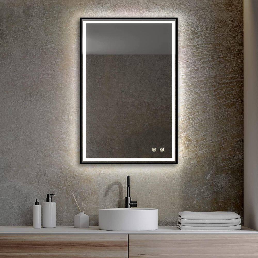 ELLOALLO 28 in. W x 36 in. H Rectangular Aluminum Framed LED Light with 3-Color and Anti-Fog Wall Mount Bathroom Vanity Mirror EVM-S-LB-28