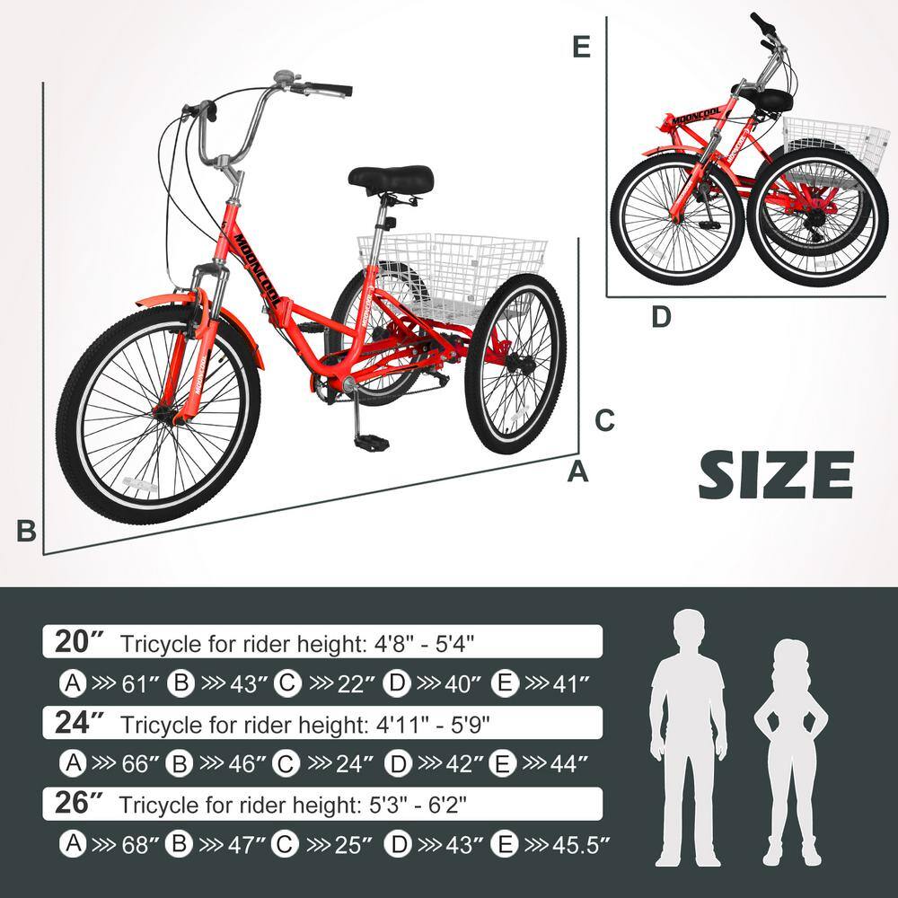 MOONCOOL 26 in. Folding Tricycles7-Speed Folding Adult Trikes 3 Wheel Bikes Foldable Tricycle for Adults Women Men Seniors M-P26ZD-RD