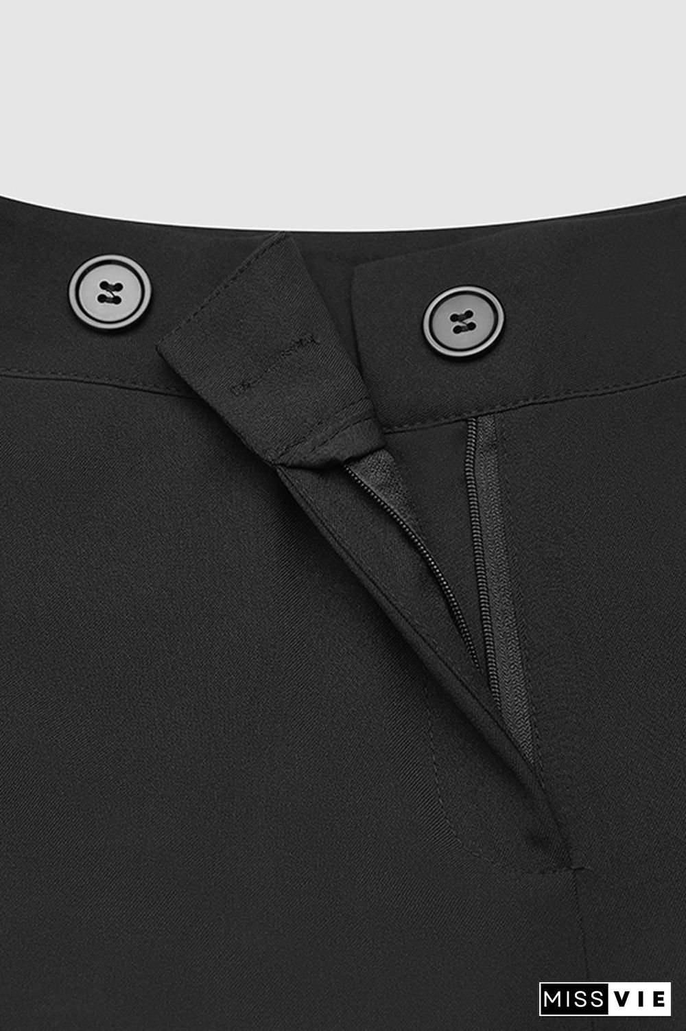 Solid Buttoned Detail Straight Leg Mid Waist Pants