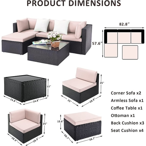 Bossin 7 Pieces Patio Furniture Sets，Outdoor Sectional Sofa，Rattan Wicker Couch with Washable Cushions and Glass Table